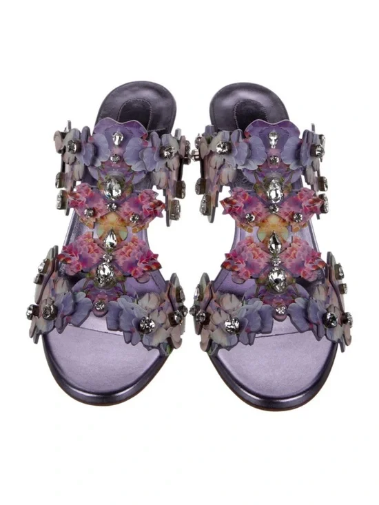 Christian Louboutin Lilac Floral Crystal-Embellished Stiletto Mule - Picture 3 of 5